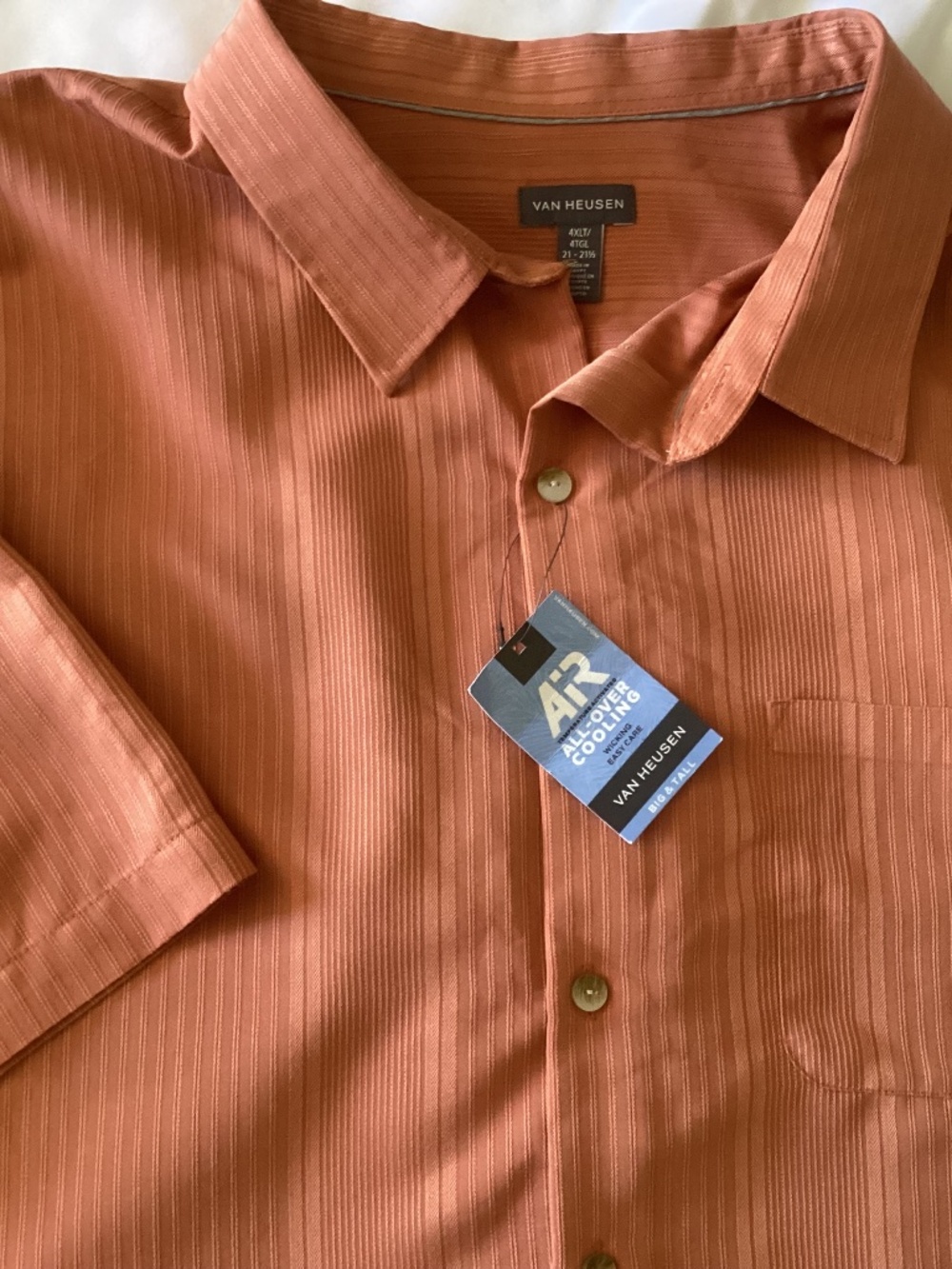 NWT Mens Van Heusen AIR  Coral / Rust, 4XLT, Short Sleeve Button Down